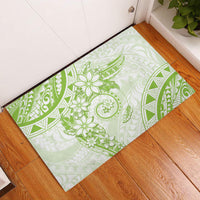 Polynesian Pattern With Plumeria Flowers Rubber Doormat Lime Green