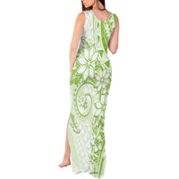 Polynesian Pattern With Plumeria Flowers Tank Maxi Dress Lime Green