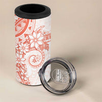 Orange Peach Polynesian Pattern With Plumeria Flowers 4 in 1 Can Cooler Tumbler