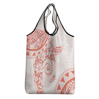 Polynesian Pattern With Plumeria Flowers Grocery Bag Orange Peach