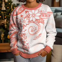 Polynesian Pattern With Plumeria Flowers Kid Ugly Christmas Sweater Orange Peach