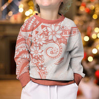 Polynesian Pattern With Plumeria Flowers Kid Ugly Christmas Sweater Orange Peach