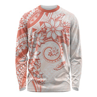 Polynesian Pattern With Plumeria Flowers Long Sleeve Shirt Orange Peach