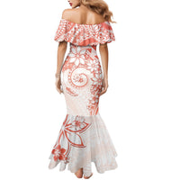Polynesian Pattern With Plumeria Flowers Mermaid Dress Orange Peach LT05 - Polynesian Pride