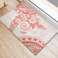 Polynesian Pattern With Plumeria Flowers Rubber Doormat Orange Peach