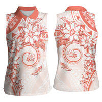 Polynesian Pattern With Plumeria Flowers Women Sleeveless Polo Shirt Orange Peach