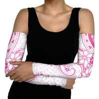 Polynesian Pattern With Plumeria Flowers Arm Sleeves Pink - Polynesian Pride