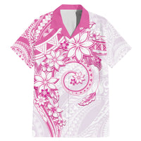 Polynesian Pattern With Plumeria Flowers Family Matching Mermaid Dress and Hawaiian Shirt Pink