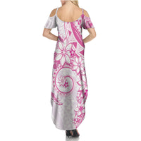 Polynesian Pattern With Plumeria Flowers Family Matching Summer Maxi Dress and Hawaiian Shirt Pink