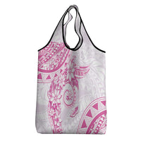 Polynesian Pattern With Plumeria Flowers Grocery Bag Pink