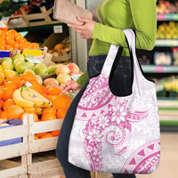 Polynesian Pattern With Plumeria Flowers Grocery Bag Pink