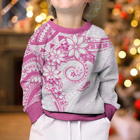 Polynesian Pattern With Plumeria Flowers Kid Ugly Christmas Sweater Pink