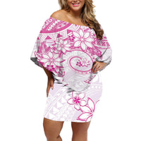 Polynesian Pattern With Plumeria Flowers Off Shoulder Short Dress Pink LT05 Women Pink - Polynesian Pride