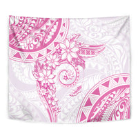 Polynesian Pattern With Plumeria Flowers Tapestry Pink