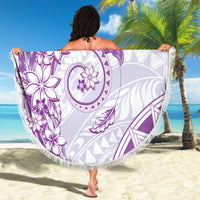 Polynesian Pattern With Plumeria Flowers Beach Blanket Purple