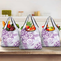 Polynesian Pattern With Plumeria Flowers Grocery Bag Purple