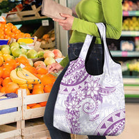 Polynesian Pattern With Plumeria Flowers Grocery Bag Purple
