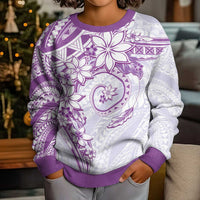 Polynesian Pattern With Plumeria Flowers Kid Ugly Christmas Sweater Purple