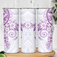 Purple Polynesian Pattern With Plumeria Flowers Skinny Tumbler
