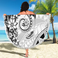 Polynesian Pattern With Plumeria Flowers Beach Blanket White
