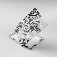 Polynesian Pattern With Plumeria Flowers Canvas Wall Art White