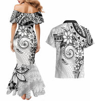 Polynesian Pattern With Plumeria Flowers Couples Matching Mermaid Dress and Hawaiian Shirt White LT05 - Polynesian Pride