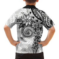 Polynesian Pattern With Plumeria Flowers Family Matching Tank Maxi Dress and Hawaiian Shirt White