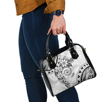 Polynesian Pattern With Plumeria Flowers Shoulder Handbag White