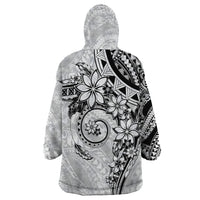 Polynesian Pattern With Plumeria Flowers Wearable Blanket Hoodie White
