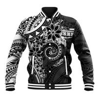 Polynesian Pattern With Plumeria Flowers Baseball Jacket Black