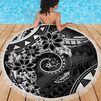 Polynesian Pattern With Plumeria Flowers Beach Blanket Black