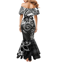 Polynesian Pattern With Plumeria Flowers Family Matching Mermaid Dress and Hawaiian Shirt Black