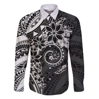 Polynesian Pattern With Plumeria Flowers Family Matching Off The Shoulder Long Sleeve Dress and Hawaiian Shirt Black