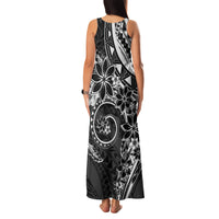 Polynesian Pattern With Plumeria Flowers Family Matching Tank Maxi Dress and Hawaiian Shirt Black