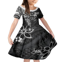 Polynesian Pattern With Plumeria Flowers Kid Short Sleeve Dress Black