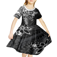 Polynesian Pattern With Plumeria Flowers Kid Short Sleeve Dress Black