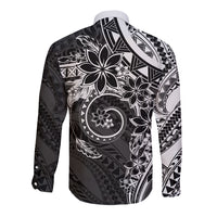 Polynesian Pattern With Plumeria Flowers Long Sleeve Button Shirt Black