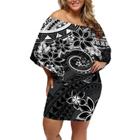 Polynesian Pattern With Plumeria Flowers Off Shoulder Short Dress Black LT05 Women Black - Polynesian Pride