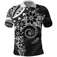 Polynesian Pattern With Plumeria Flowers Polo Shirt Black