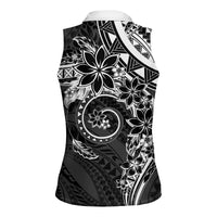 Polynesian Pattern With Plumeria Flowers Women Sleeveless Polo Shirt Black