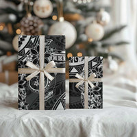 Polynesian Pattern With Plumeria Flowers Wrapping Paper Black - Polynesian Pride