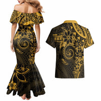 Polynesian Sunset Plumeria Couples Matching Mermaid Dress and Hawaiian Shirt Gold Polynesian Tattoo LT05 - Polynesian Pride