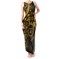 Polynesian Sunset Plumeria Family Matching Tank Maxi Dress and Hawaiian Shirt Gold Polynesian Tattoo