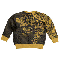 Polynesian Sunset Plumeria Kid Ugly Christmas Sweater Gold Polynesian Tattoo