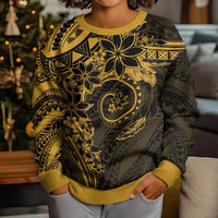 Polynesian Sunset Plumeria Kid Ugly Christmas Sweater Gold Polynesian Tattoo