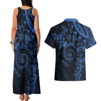 Polynesian Sunset Plumeria Couples Matching Tank Maxi Dress and Hawaiian Shirt Navy Polynesian Tattoo