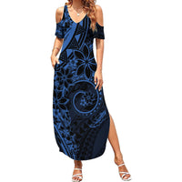 Polynesian Sunset Plumeria Family Matching Summer Maxi Dress and Hawaiian Shirt Navy Polynesian Tattoo LT05 Mom's Dress Navy - Polynesian Pride