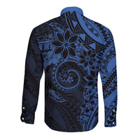 Polynesian Sunset Plumeria Long Sleeve Button Shirt Navy Polynesian Tattoo