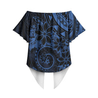 Polynesian Sunset Plumeria Off Shoulder Wrap Waist Top Navy Polynesian Tattoo LT05 - Polynesian Pride