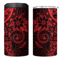 Red Polynesian Pattern With Plumeria Flowers 4 in 1 Can Cooler Tumbler